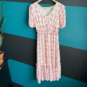 Moon River Pink and White Ruffled Tiered Sundress